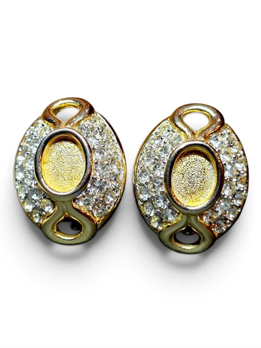 Givenchy Gold-Tone Oval Crystal Earrings Vintage Clip On